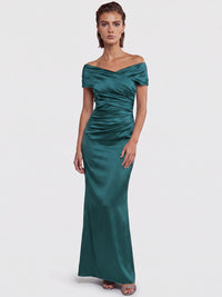 APART On-Shoulder-Kleid aus Satin | emerald