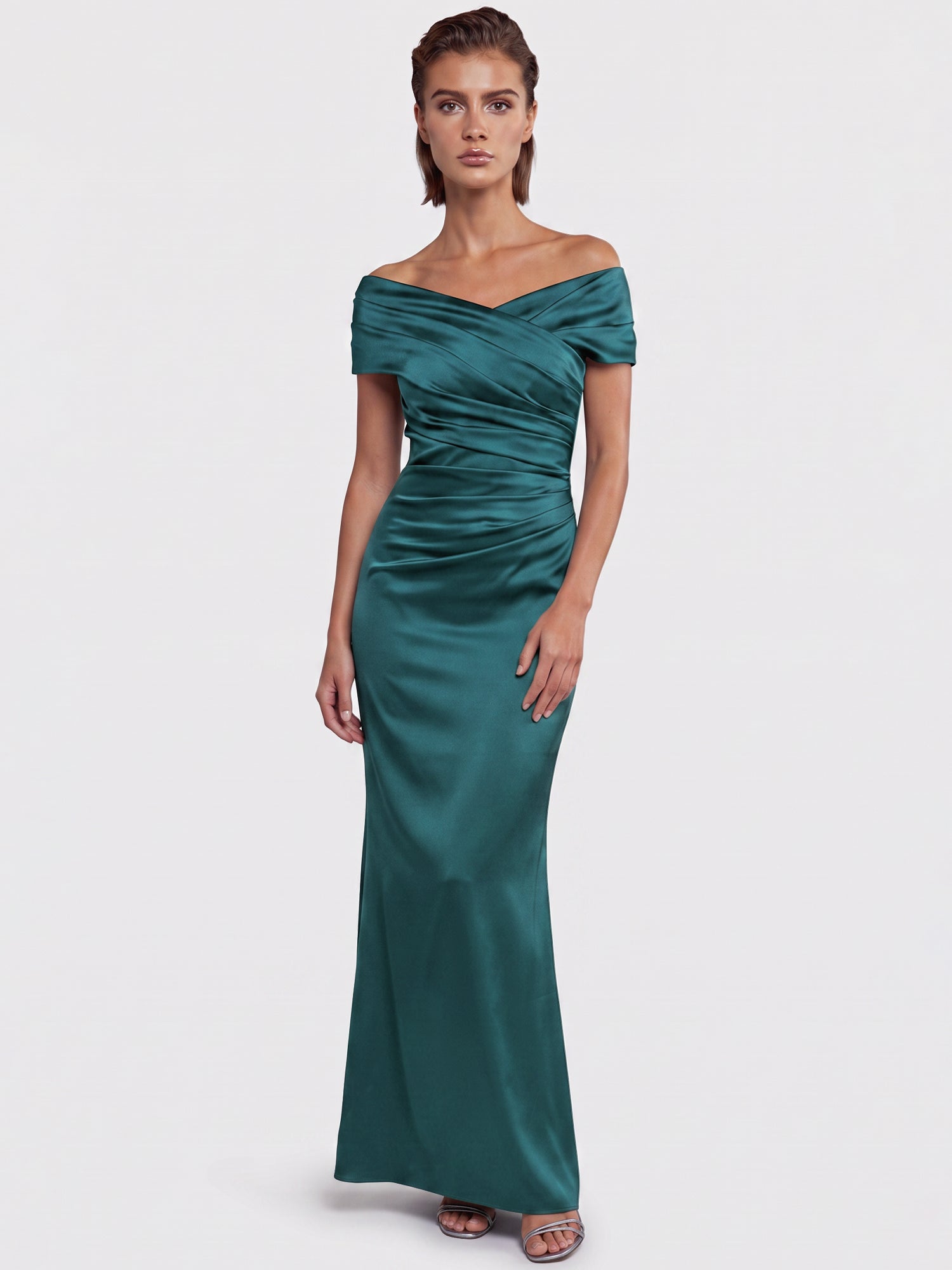 APART On-Shoulder-Kleid aus Satin | emerald