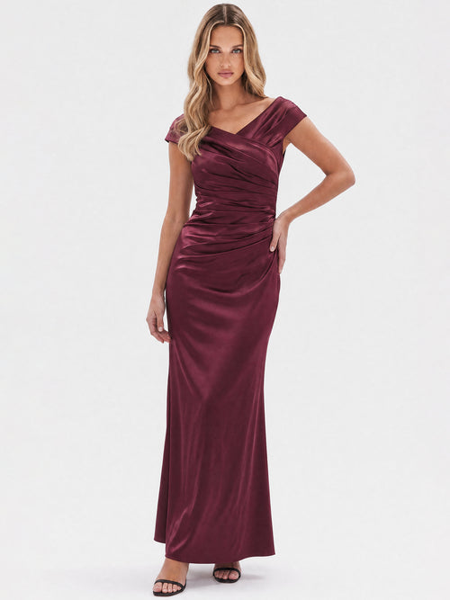 APART On-Shoulder-Kleid aus Satin | weinrot image 1