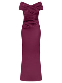 APART On-Shoulder-Kleid aus Satin | weinrot