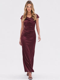 APART On-Shoulder-Kleid aus Satin | weinrot
