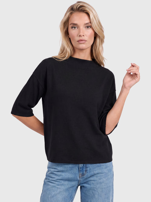 Legerer Pullover aus reiner Merinowoll mit Stehkragen | schwarz image 1