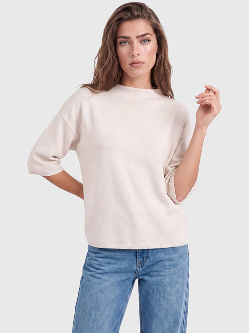 Legerer Pullover aus reiner Merinowoll mit Stehkragen | champagner image 1