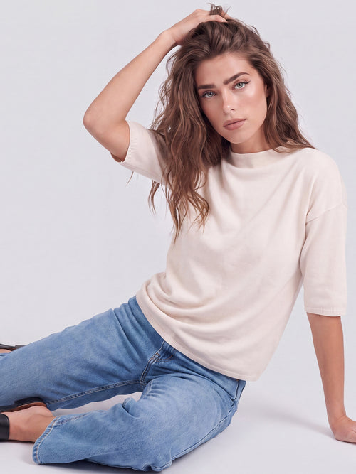 Legerer Pullover aus reiner Merinowoll mit Stehkragen | champagner image 1