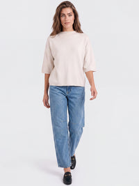 Legerer Pullover aus reiner Merinowoll mit Stehkragen | champagner