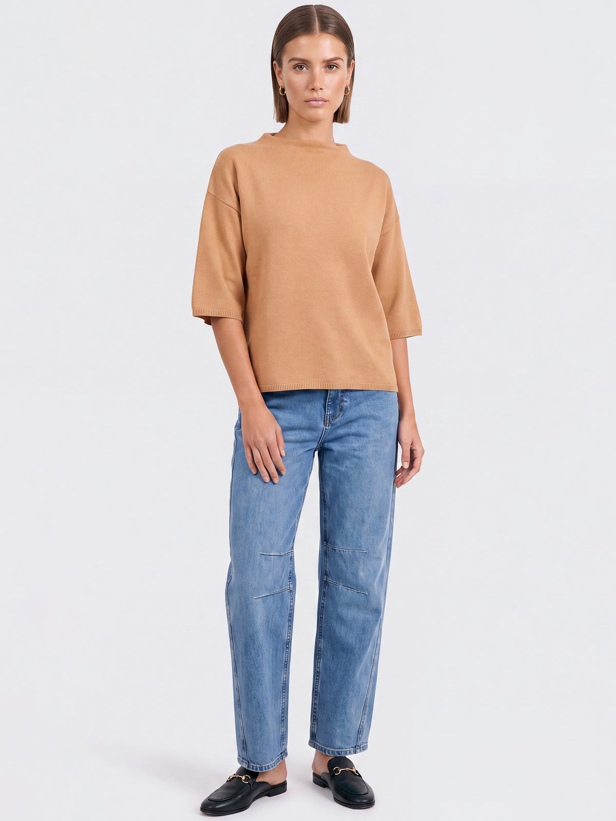 Legerer Pullover aus reiner Merinowoll mit Stehkragen | camel