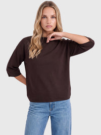 Legerer Pullover aus reiner Merinowoll mit Stehkragen | braun