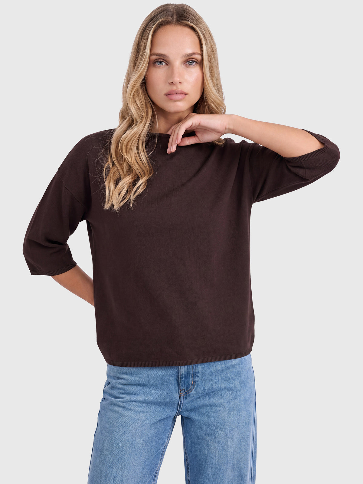 Legerer Pullover aus reiner Merinowoll mit Stehkragen | braun