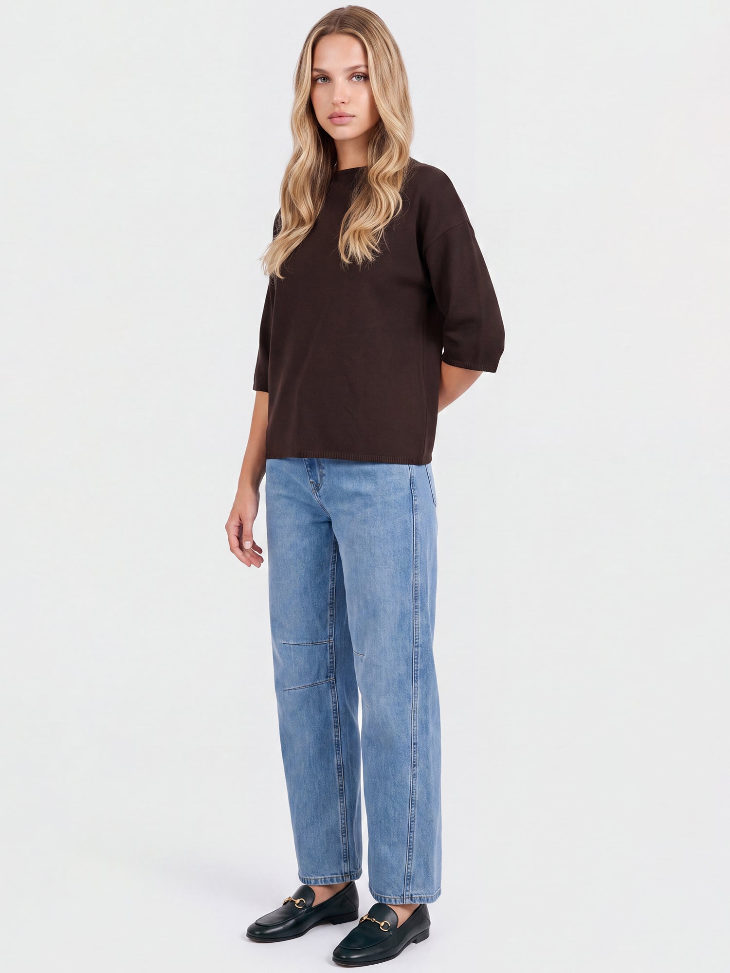 Legerer Pullover aus reiner Merinowoll mit Stehkragen | braun
