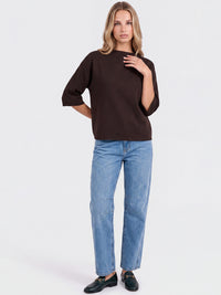 Legerer Pullover aus reiner Merinowoll mit Stehkragen | braun