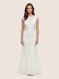 Brautkleid mit Paillettenstickerei und Tüll-Godets | creme