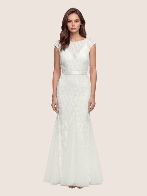 Brautkleid mit Paillettenstickerei und Tüll-Godets | creme image 1