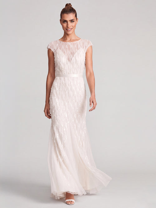 Brautkleid mit Paillettenstickerei und Tüll-Godets | creme image 1