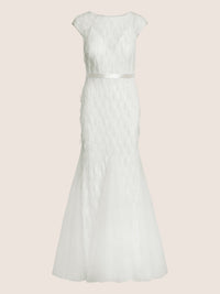 Brautkleid mit Paillettenstickerei und Tüll-Godets | creme