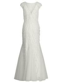 Brautkleid mit Paillettenstickerei und Tüll-Godets | creme