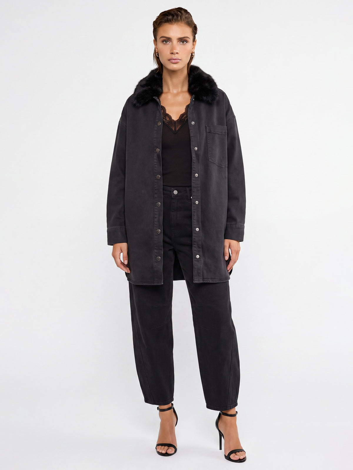 Oversized Jeansbluse | schwarz
