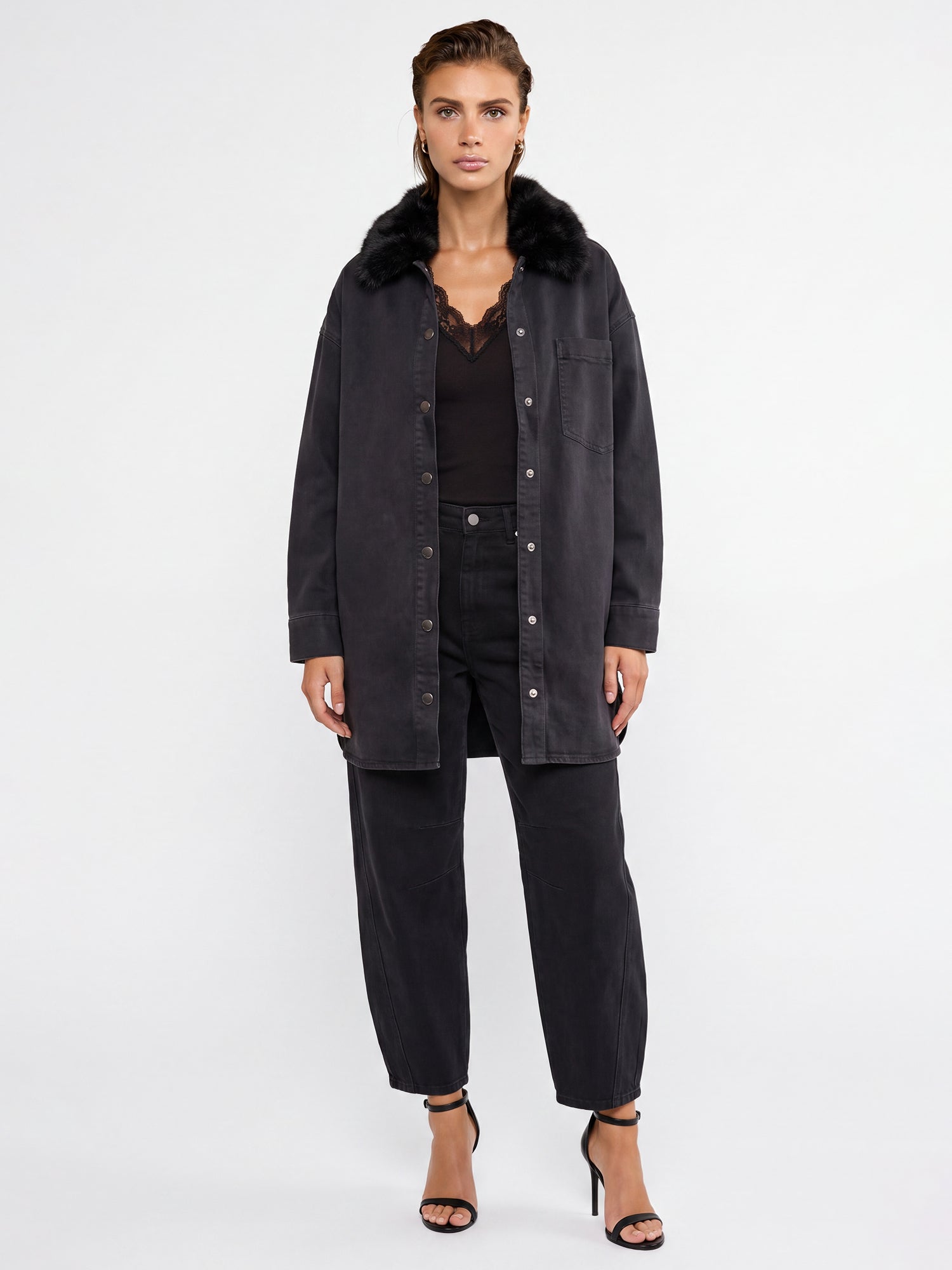 Oversized Jeansbluse | schwarz