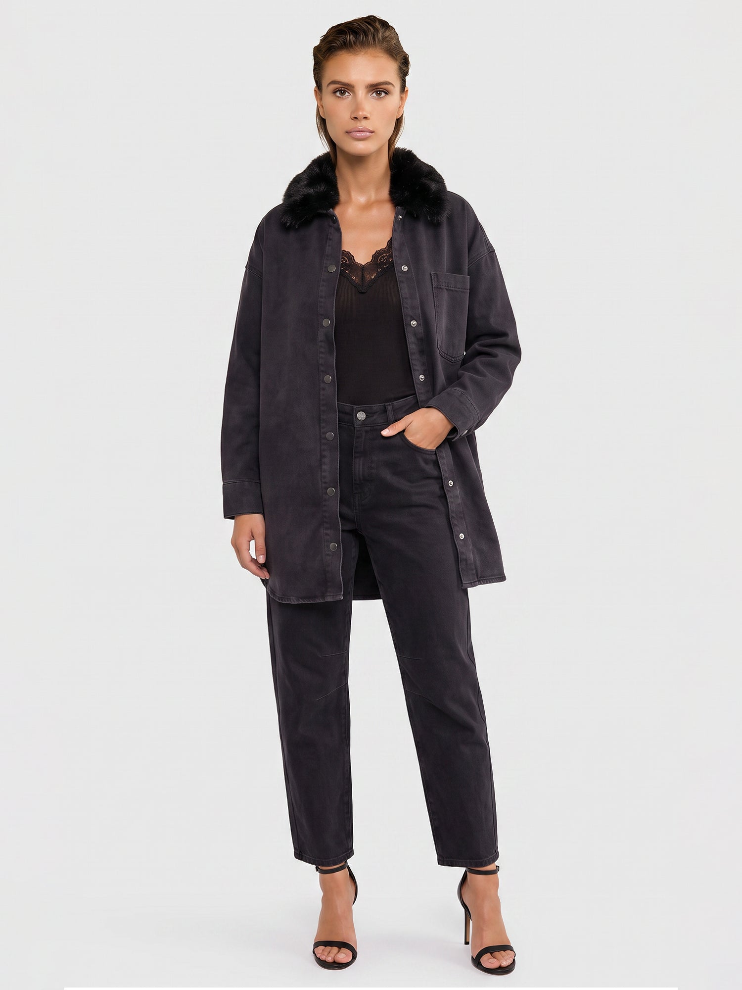 Oversized Jeansbluse | schwarz