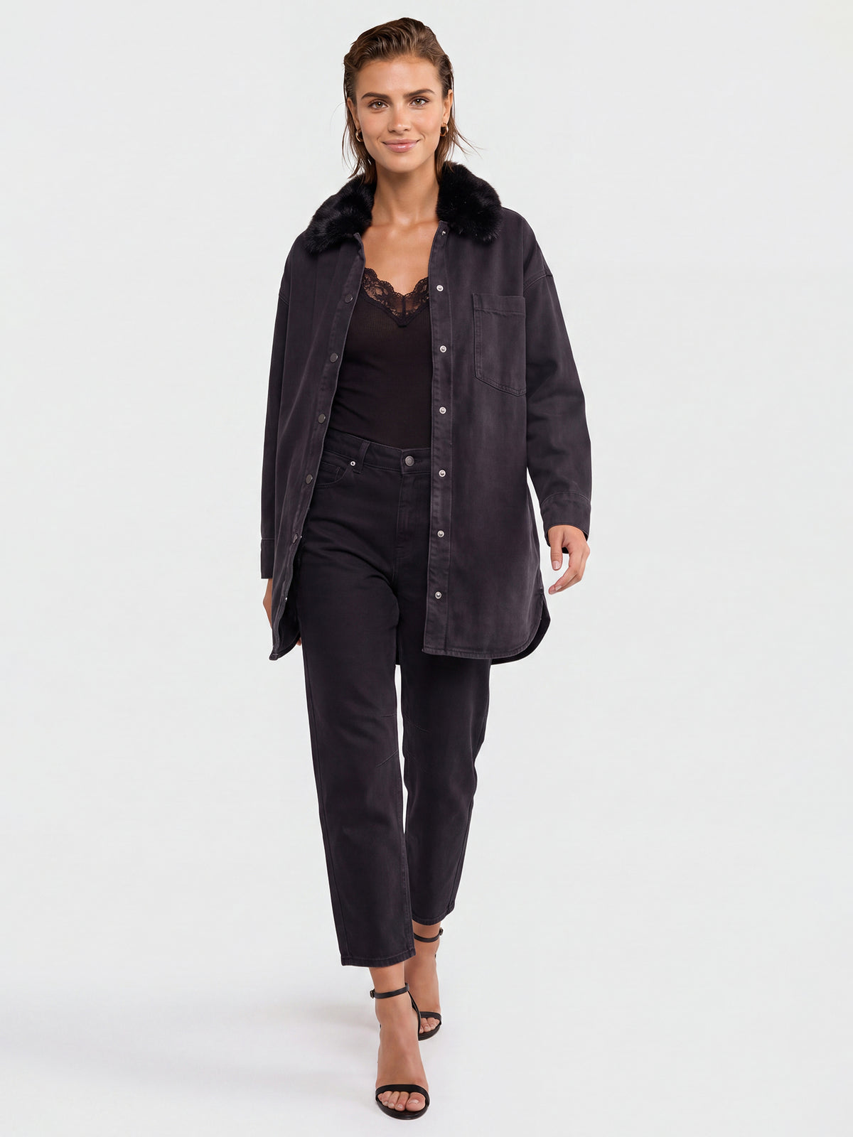 Oversized Jeansbluse | schwarz