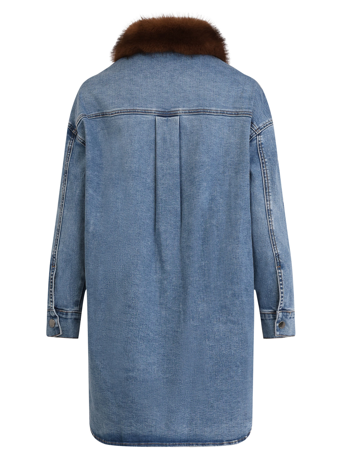 Oversized Jeansbluse mit abnehmbarem Kunstfellkragen | hellblau