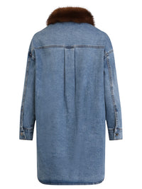 Oversized Jeansbluse mit abnehmbarem Kunstfellkragen | hellblau